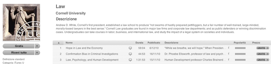 Il corso di Law su iTunes U