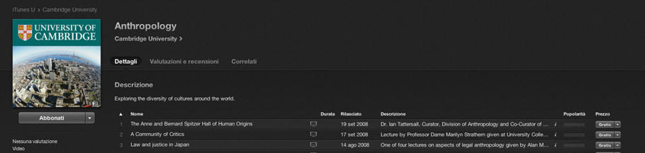 Il Corso di Anthropology dell'Università di Cambridge su iTunes U